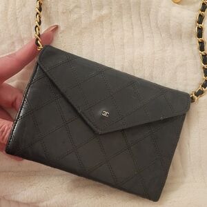 VINTAGE CHANEL Black Quilted Flap Wallet CC Interlocking On Chain Made In France